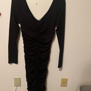 Heart Hips Black Ruched Bodycon Dress Plunge Neckline